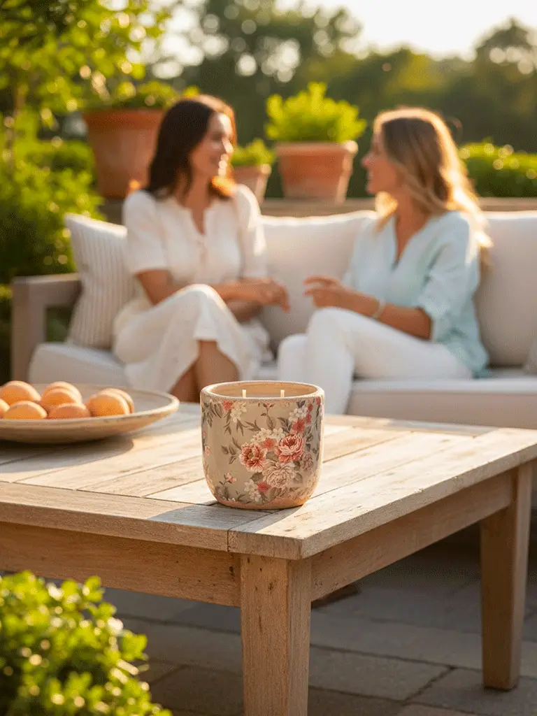 Candela in Vaso di ceramica con fiori decorativi