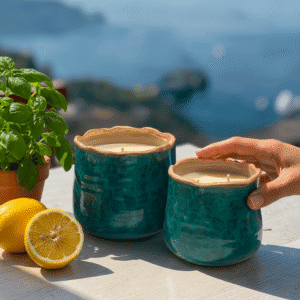 Candela in Vaso di Ceramica Turchese