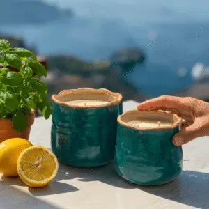 Candela in Vaso di Ceramica Turchese