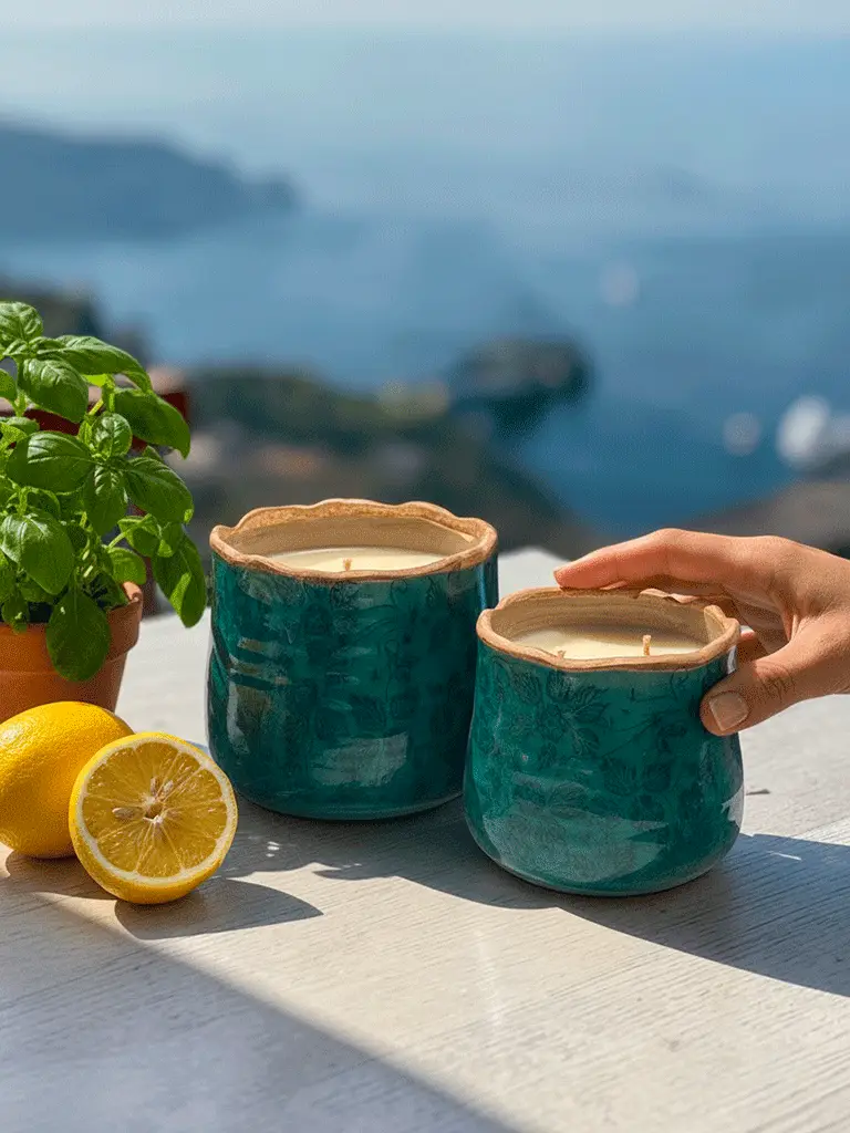 Candela in Vaso di Ceramica Turchese