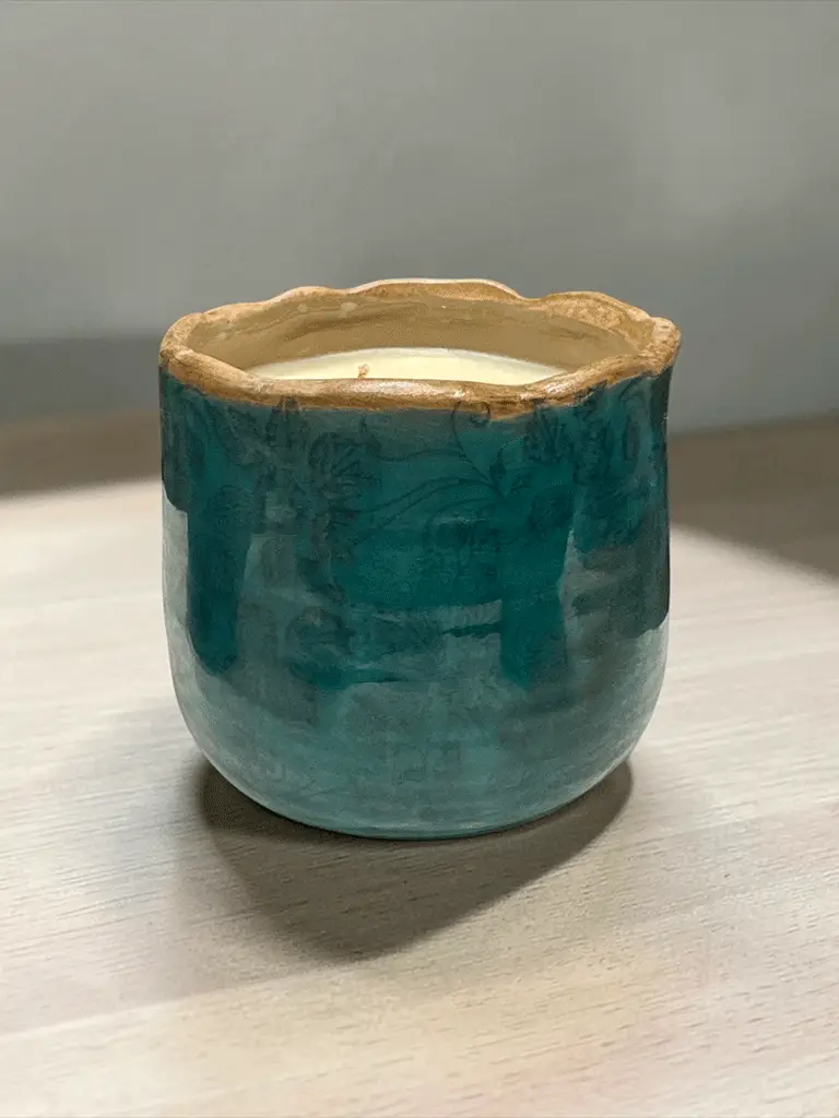 Candela in Vaso di Ceramica Turchese - immagine 3