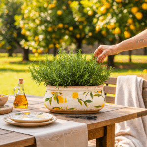 Vaso in Ceramica Ovale con decoro di Limoni