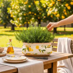 Vaso in Ceramica Ovale con decoro di Limoni