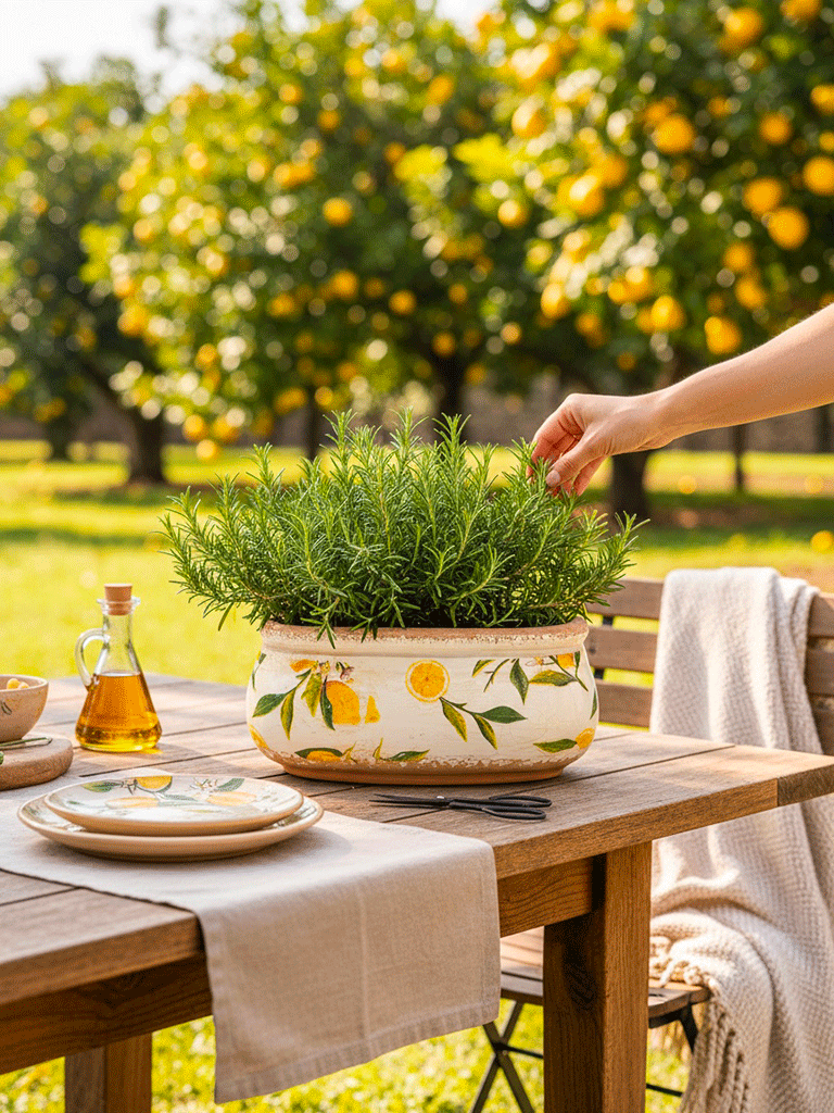 Vaso in Ceramica Ovale con decoro di Limoni