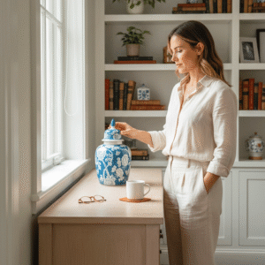 Potiche Blu e fiori bianchi