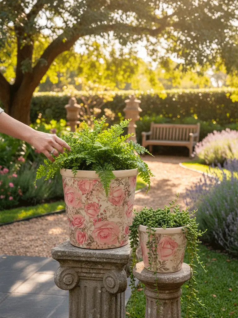 Vaso in Ceramica a cono con Rose dipinte