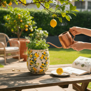 Vaso in Ceramica con Limoni dipinti