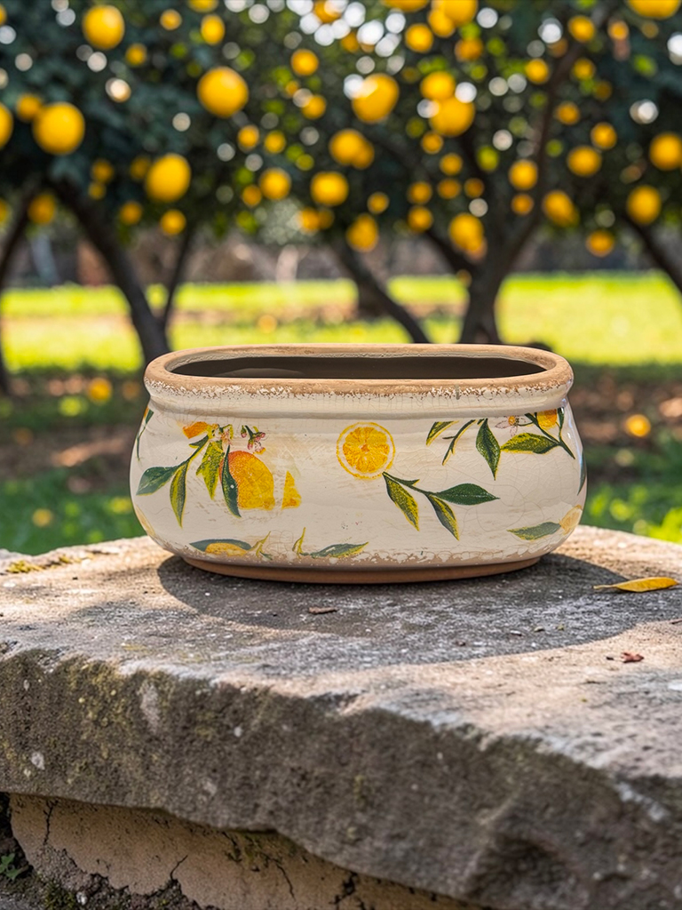 Vaso in Ceramica Ovale con decoro di Limoni - immagine 3