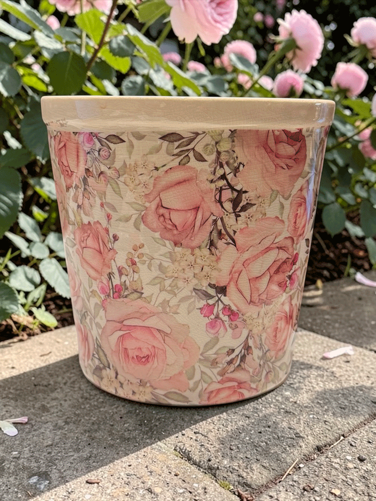 Vaso in Ceramica a cono con Rose dipinte - immagine 3