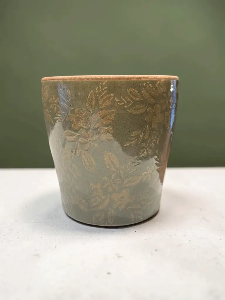 Vaso in Ceramica Verde con Fiori - immagine 2