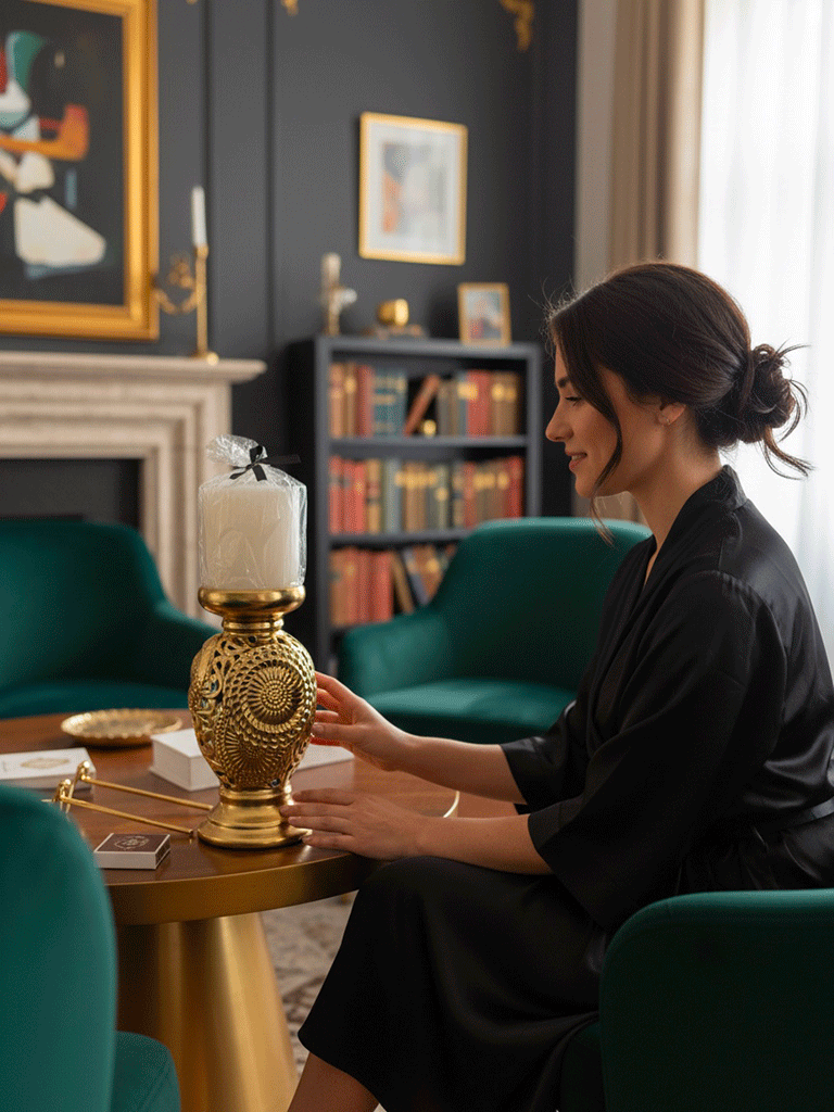 Candelabro in Ceramica Oro