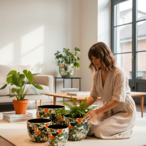 Coprivaso in Metallo dipinto Monstera