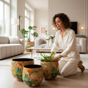 Coprivaso in Metallo dipinto Aloe