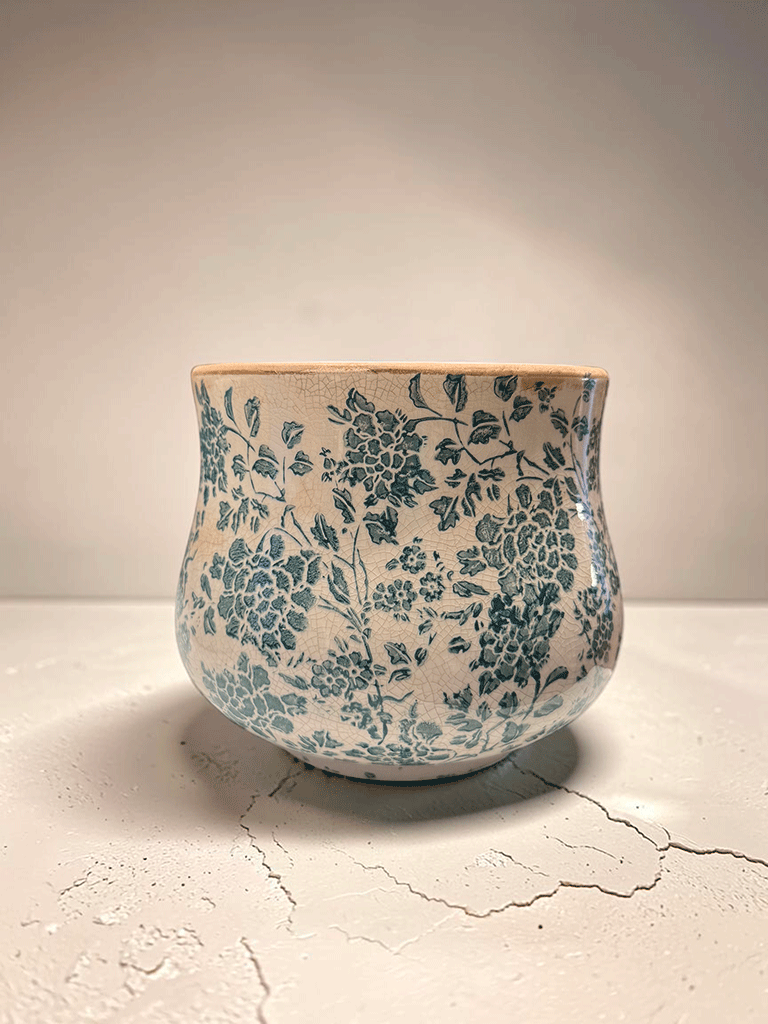 Vaso in Ceramica Beige e Fiori Verdi dipinti - immagine 2