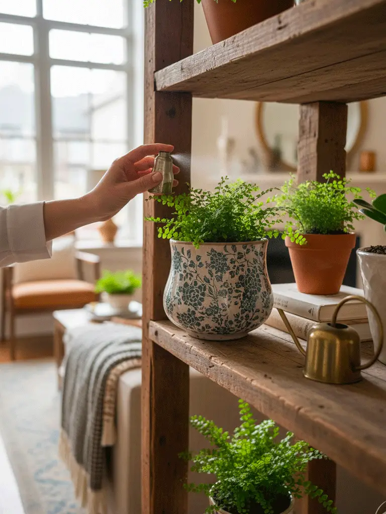 Vaso in Ceramica Beige e Fiori Verdi dipinti